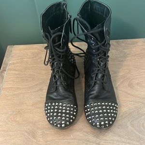 Black studded lace-up (with functional side zipper) combat boots!